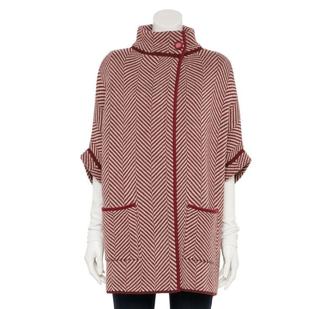 Lauren Conrad Chevron Riding Cape Maroon Womens Cardigan Cacoon OS NWT 7545